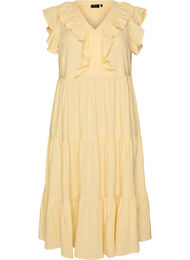 &Auml;rml&ouml;s midikl&auml;nning i linne och viskos med volanger, Gul