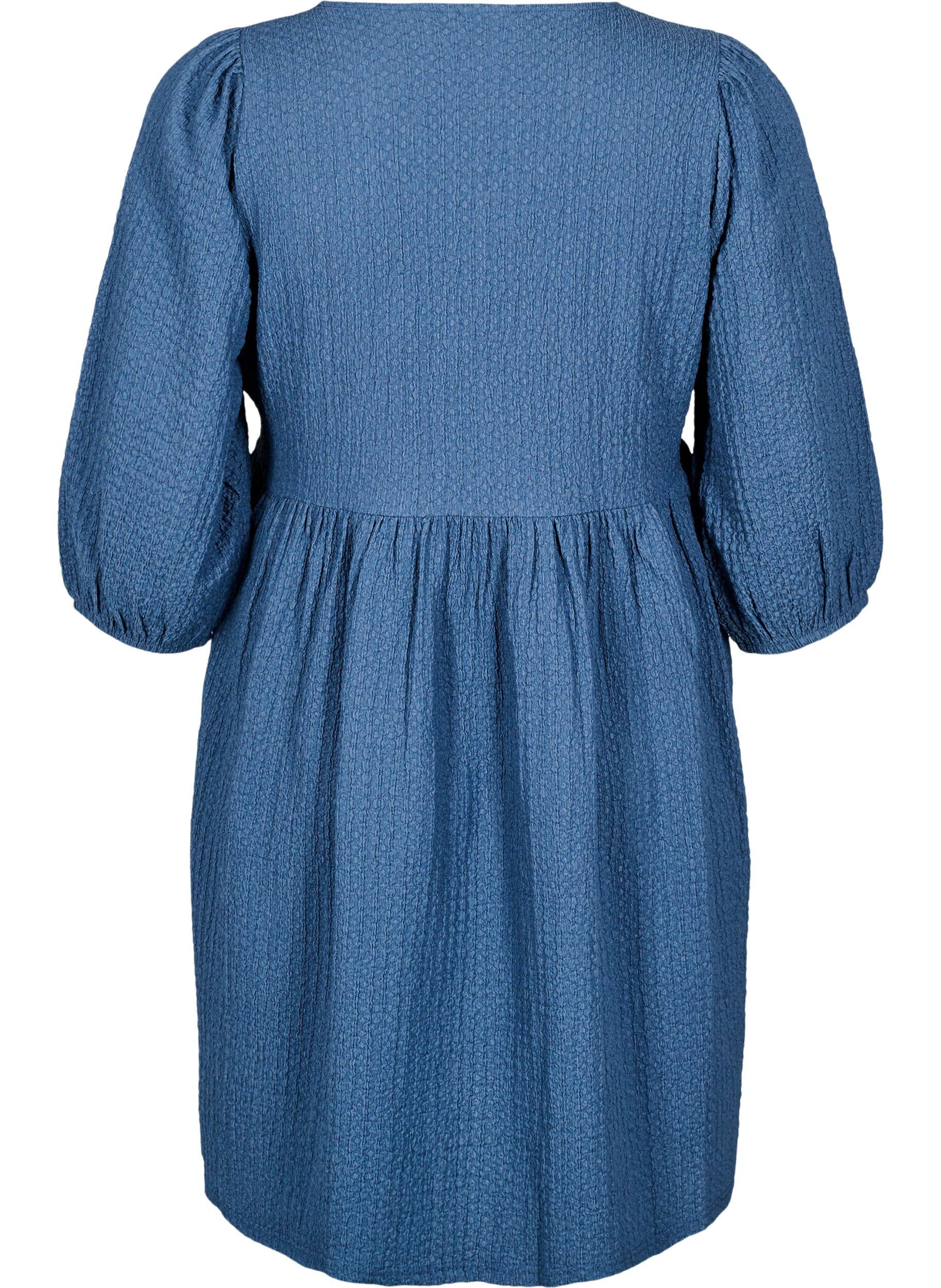 Zizzi FLASH - Kort kl&auml;nning med struktur och 3/4-&auml;rmar, Sargasso Sea, Packshot image number 1