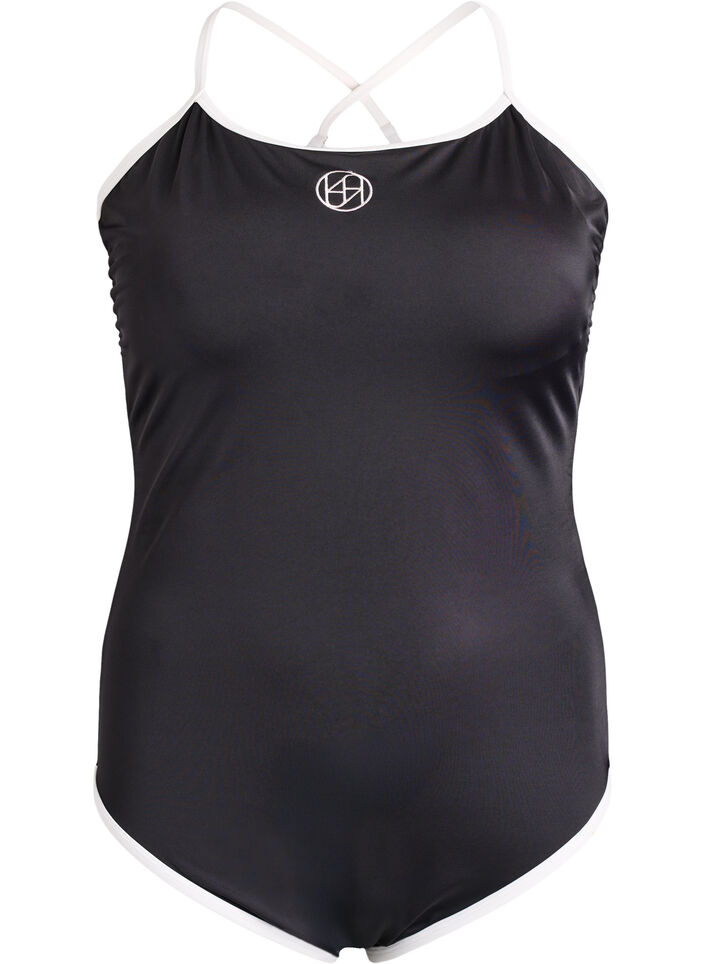 Sportbaddr&auml;kt med kontrastkant och korsade axelband, Svart, Packshot image number 0