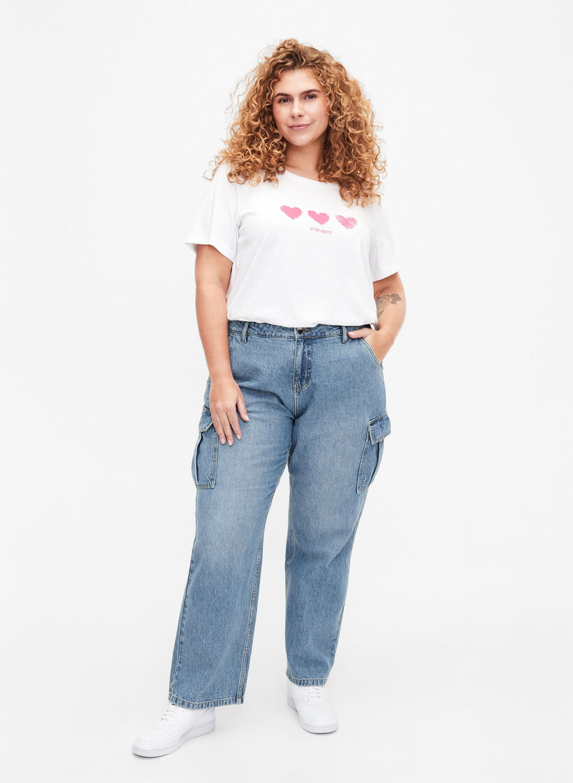 T-shirt i bomull med rund halsringning och tryck, B. White W. Hearts, Model image number 2