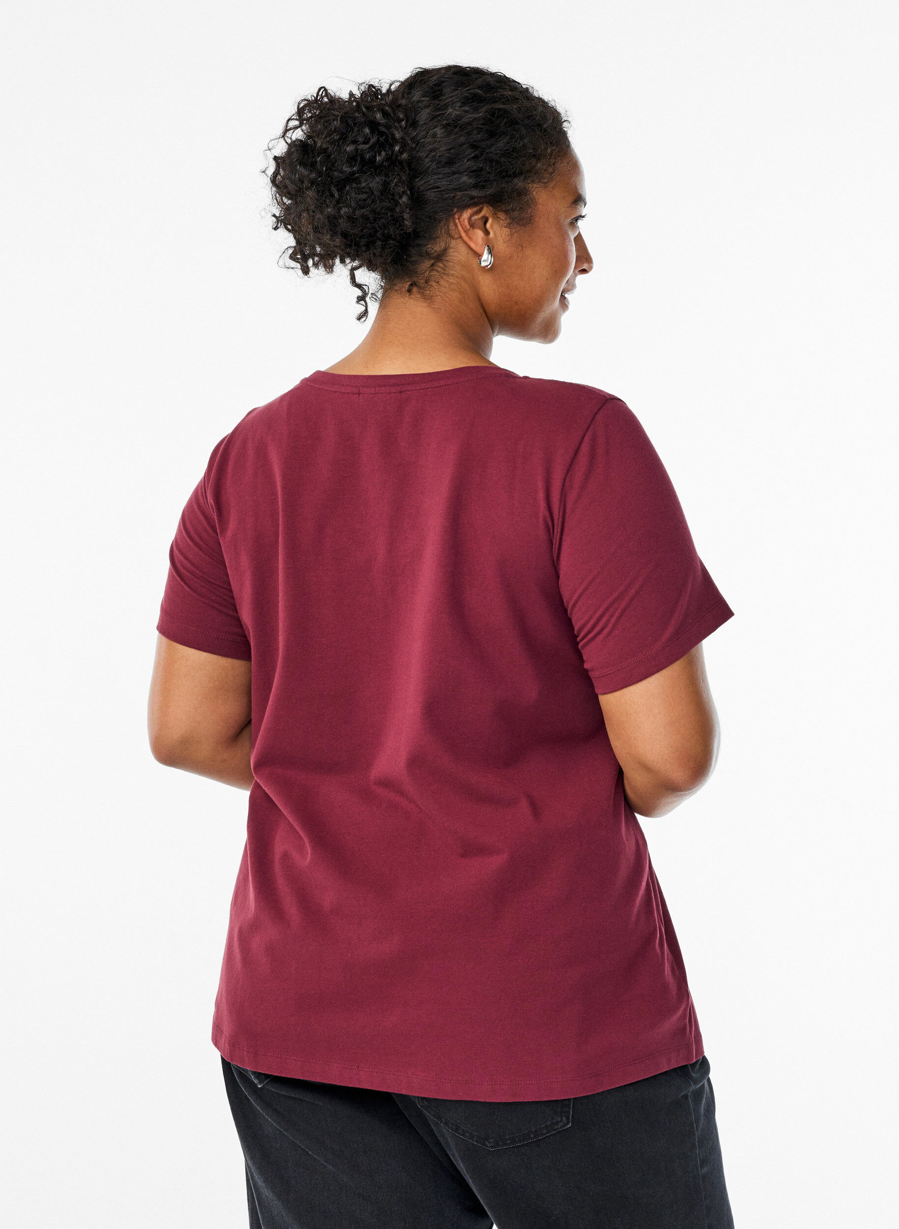Zizzi Enf&auml;rgad bas-t-shirt i bomull, M&ouml;rk Bordeaux, Model image number 2
