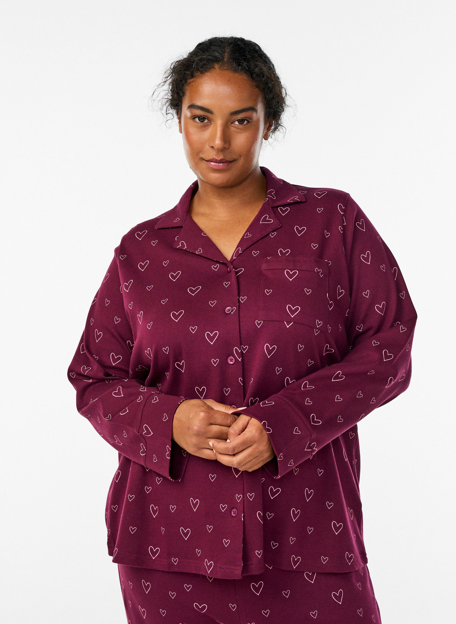 Pyjamasskjorta i bomull med br&ouml;stficka, R&ouml;d, Model