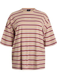 Oversize t-shirt med r&auml;nder och halvl&aring;nga &auml;rmar, Beige