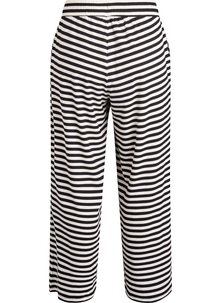 Randiga pyjamasbyxor med h&ouml;g midja och vida ben, Svart, Packshot image number 1