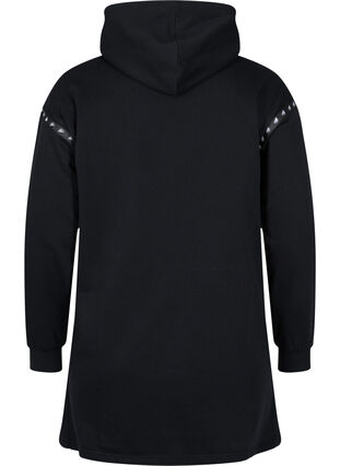 Lång sweatshirt med slits och ficka, Black, Packshot image number 1