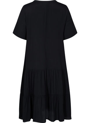 Kortärmad viskosklänning med tryck, Black, Packshot image number 1
