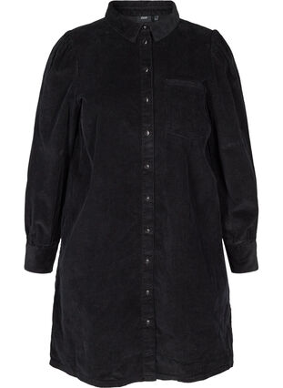 Långärmad skjortklänning i sammet, Black, Packshot image number 0