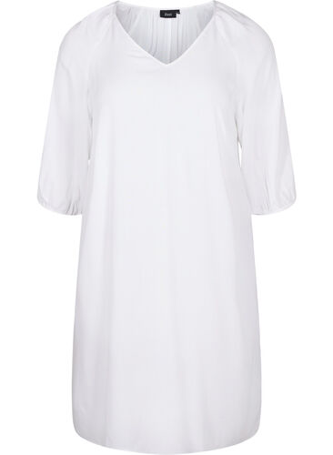 Viskosklänning med v-ringning, Bright White, Packshot image number 0