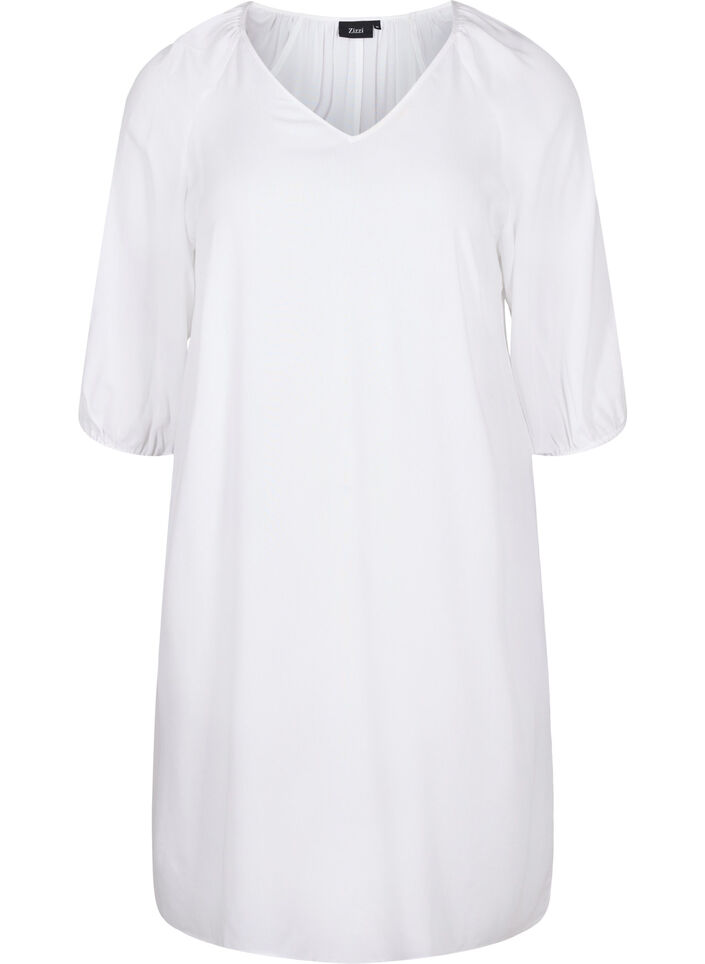 Viskosklänning med v-ringning, Bright White, Packshot image number 0