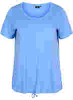 Kortärmad t-shirt med dragsko i nederkant, Ultramarine