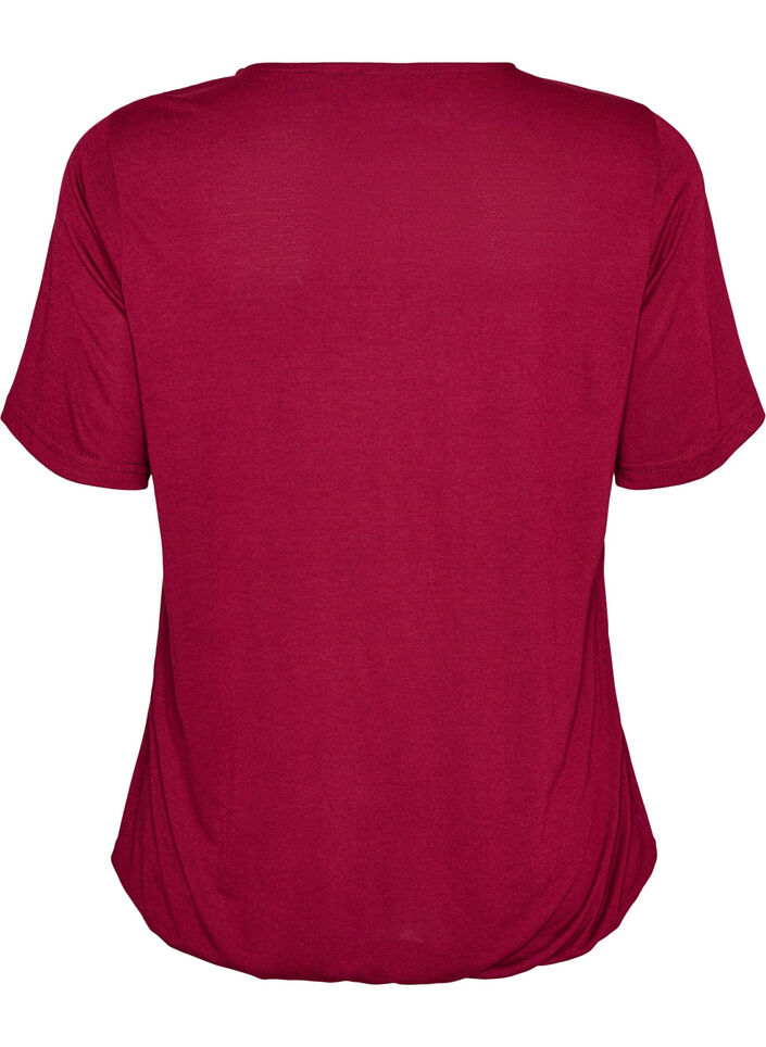 Blus med spetsinf&auml;llning och ballong&auml;rmar, R&ouml;d, Packshot image number 1