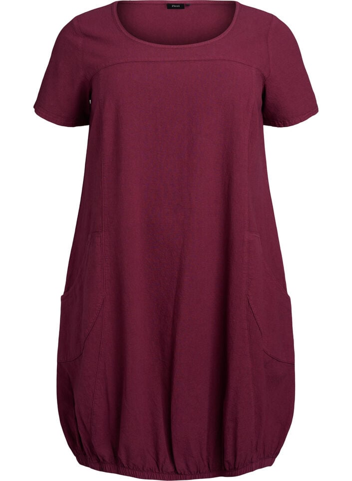 Kort&auml;rmad kl&auml;nning i bomull, M&ouml;rk Bordeaux, Packshot image number 0