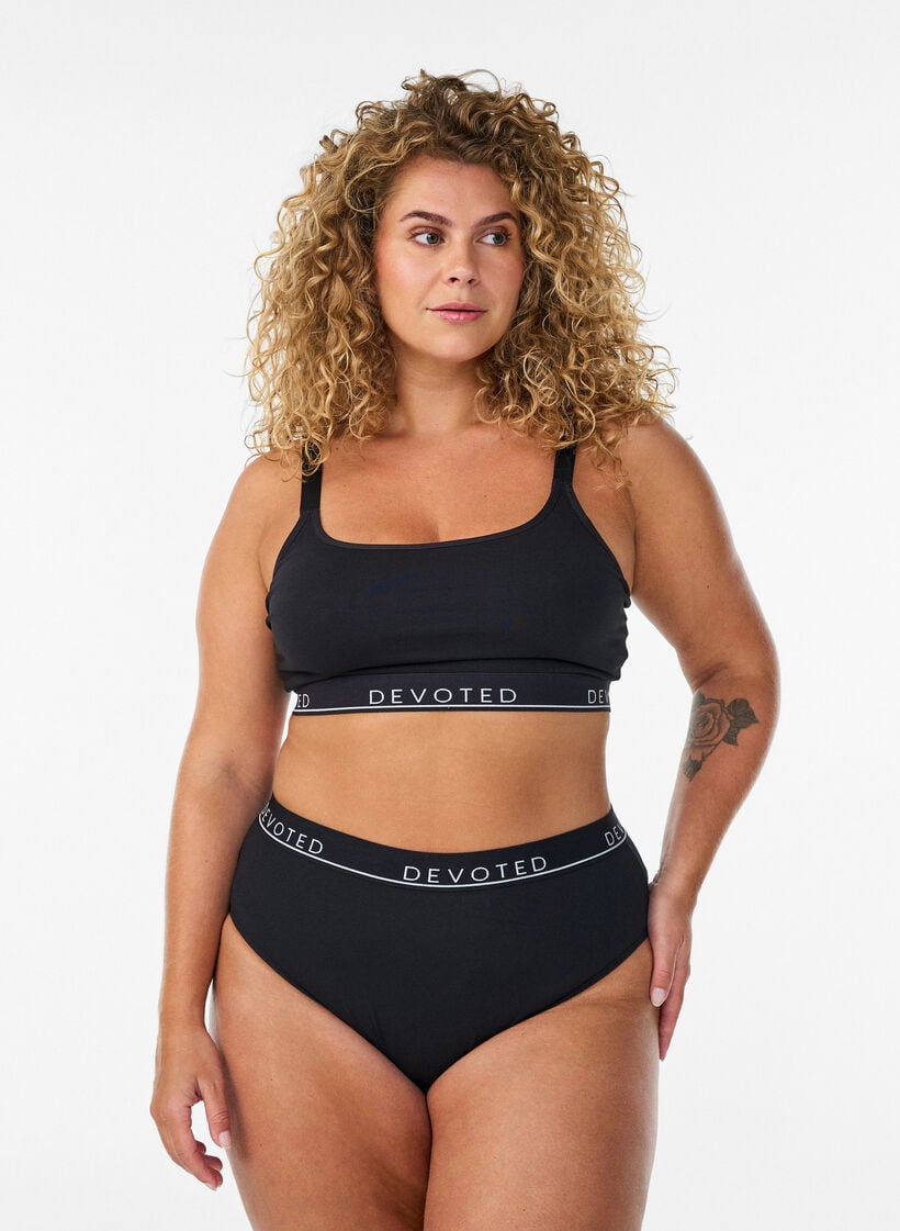 BH-topp i bomull med justerbara band, Svart, Model image number 1