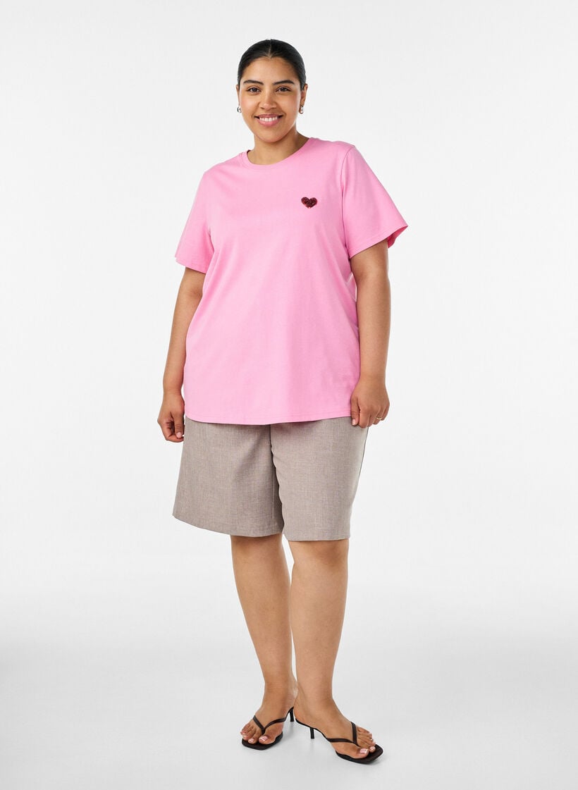 T-shirt med paljetthj&auml;rta och f&auml;rgglatt tryck p&aring; ryggen, Rosa, Model image number 1