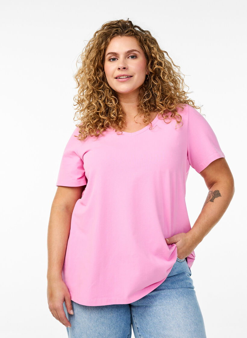 Enfärgad bas-t-shirt i bomull, Rosa, Model image number 0