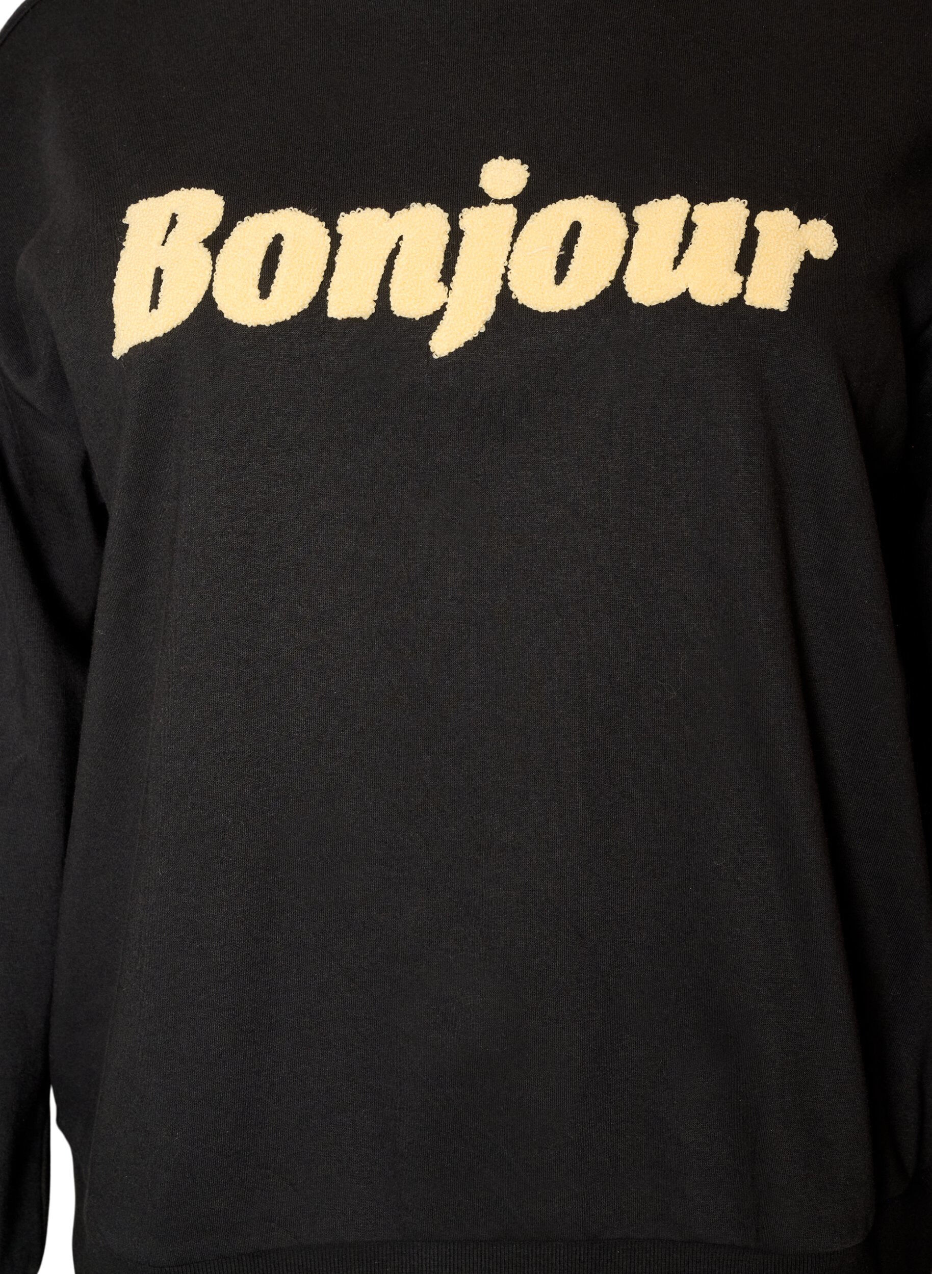 ZizziSweatshirt med textmotiv i boucl&eacute;, Svart, Packshot image number 2