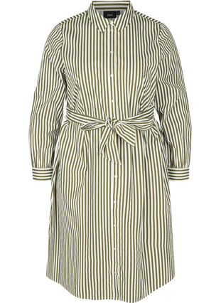 Randig skjortklänning i bomull, Ivy Green, Packshot image number 0