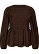 Blus med smock och l&aring;nga &auml;rmar, Brun, Packshot image number 0