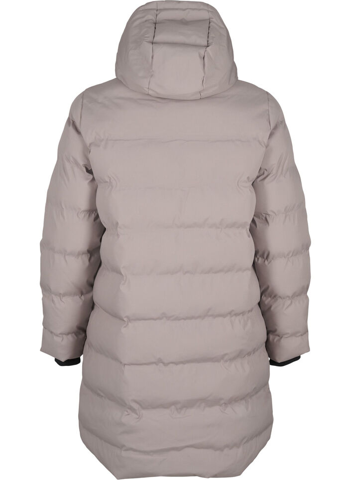 Pufferkappa med huva och fickor, Beige, Packshot image number 1