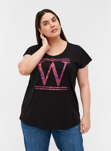 T-shirt i bomull med färgglatt tryck, Black W, Model image number 0