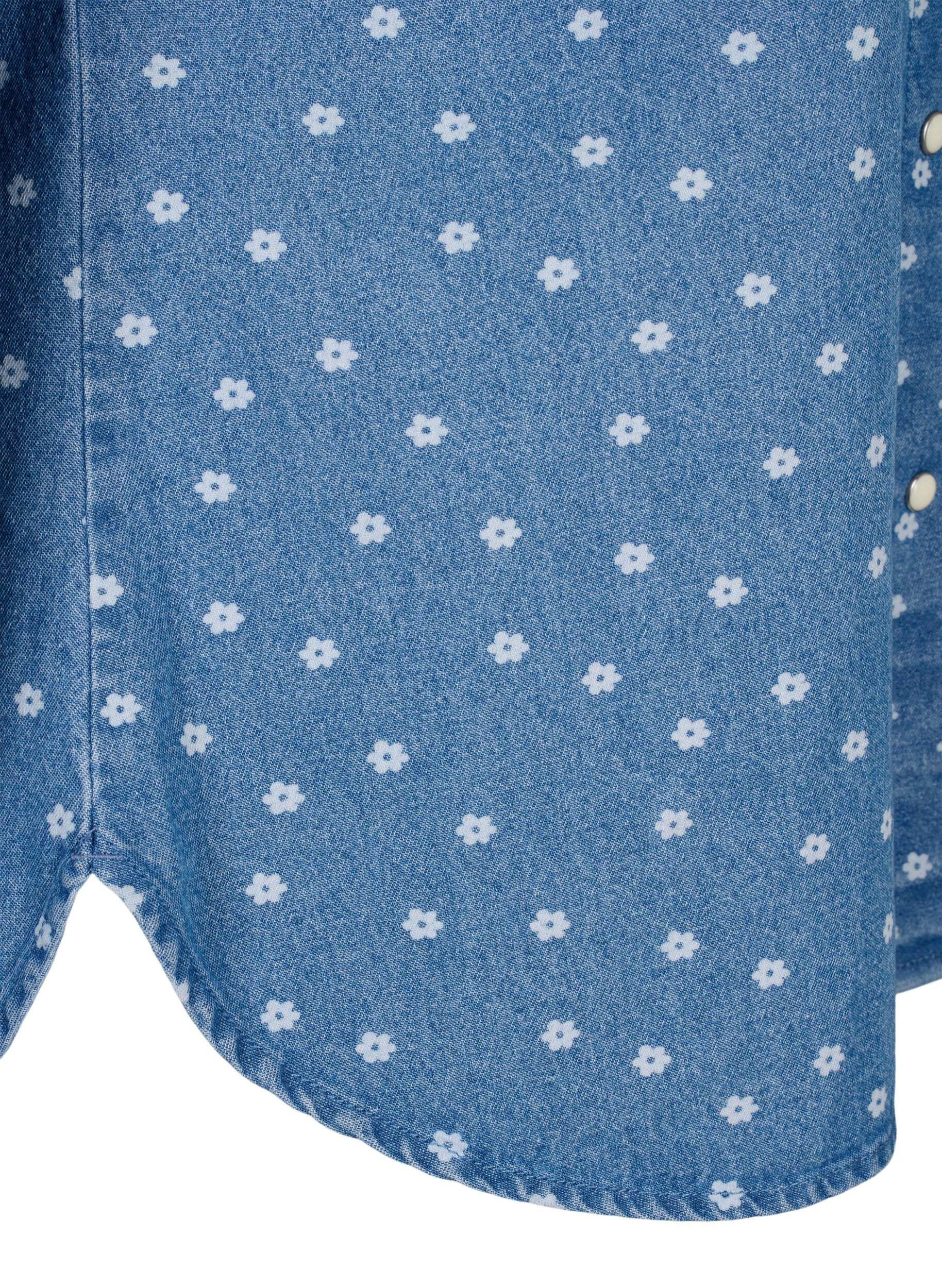Zizzi Blommig denimskjorta med br&ouml;stficka, Light Blue w.Flowers, Packshot image number 3