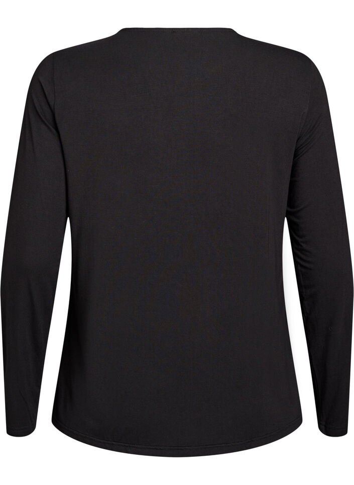 Enf&auml;rgad blus med l&aring;nga &auml;rmar, Svart, Packshot image number 1