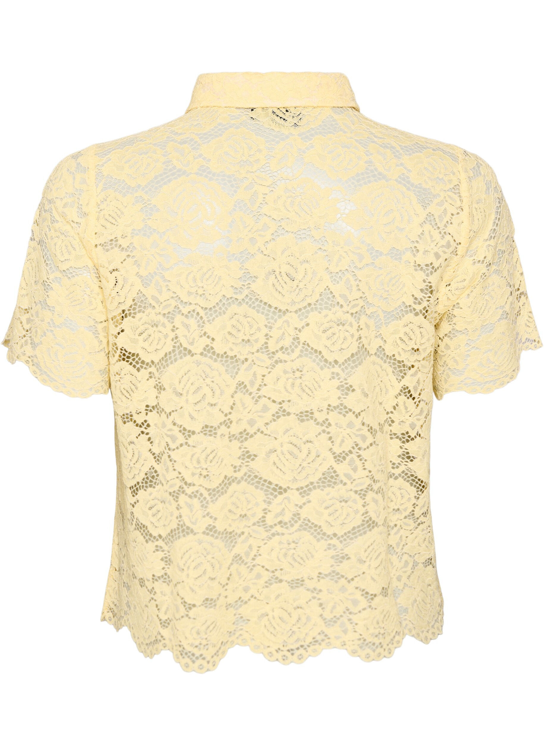 ZizziSpetsskjortsblus med p&auml;rlknappar, Gul, Packshot image number 1