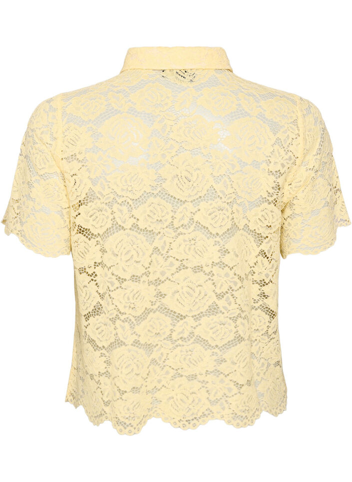 Spetsskjortsblus med p&auml;rlknappar, Gul, Packshot image number 1