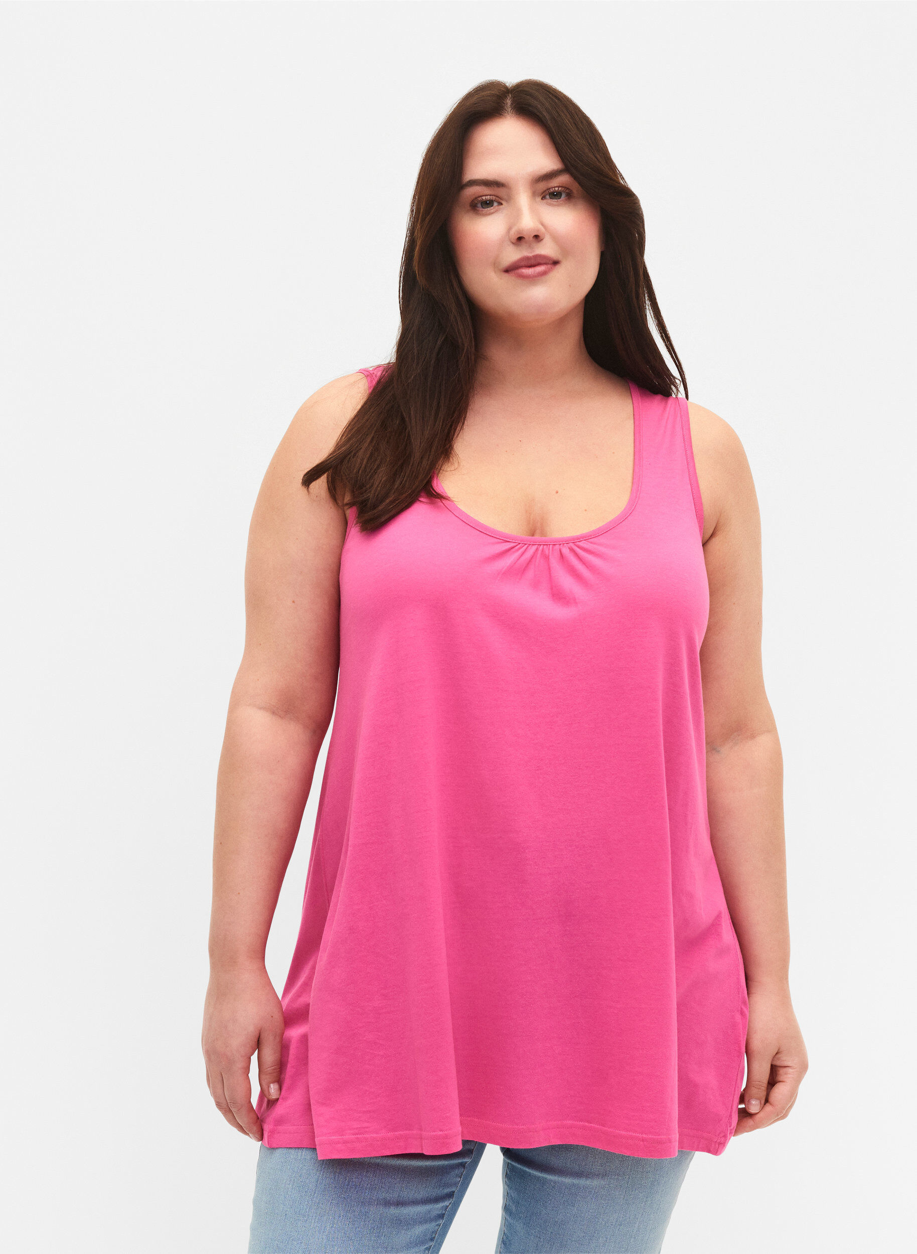 Zizzi Topp med a-linjeform och rund hals, Shocking Pink, Model image number 0