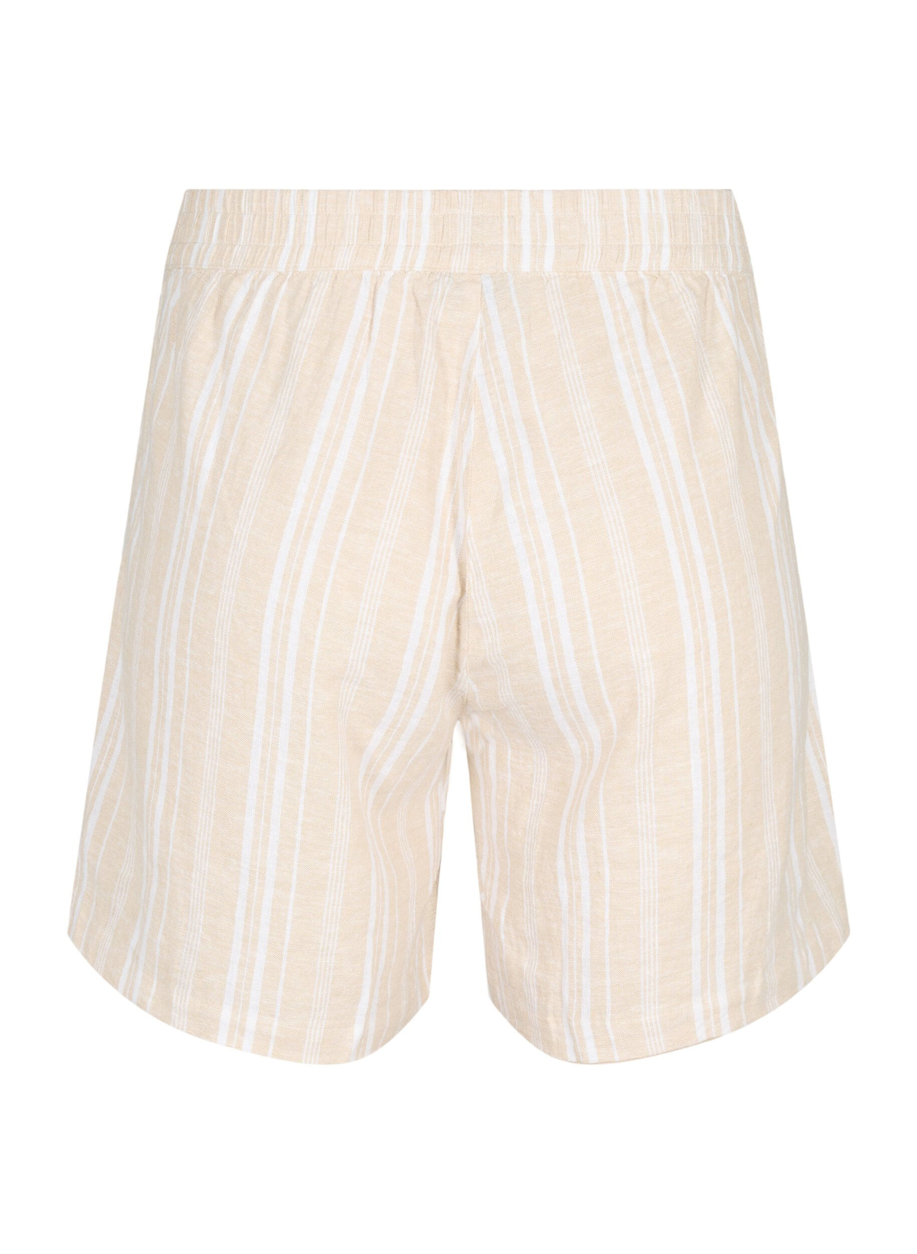 Zizzi Randiga shorts i linne- och viskosblandning, Beige, Packshot image number 1