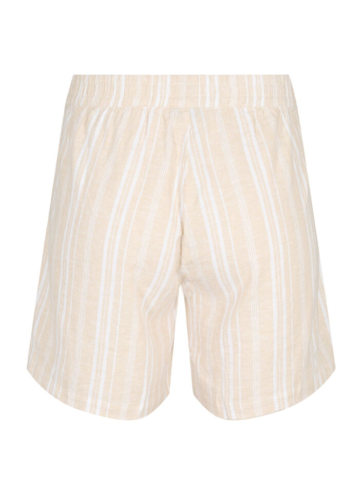 Randiga shorts i linne- och viskosblandning, Beige, Packshot image number 1