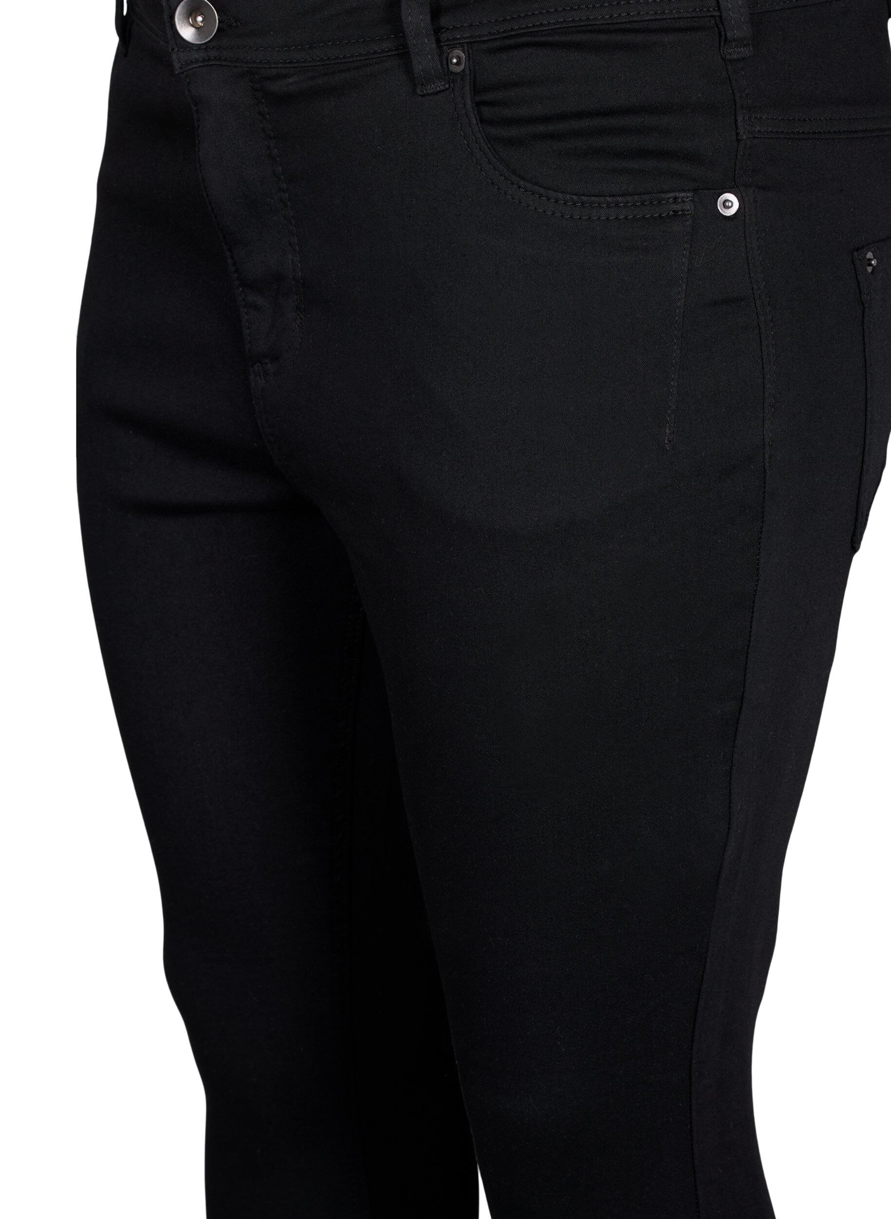 ZizziCroppade Amy jeans med blixtl&aring;s, Svart, Packshot image number 2
