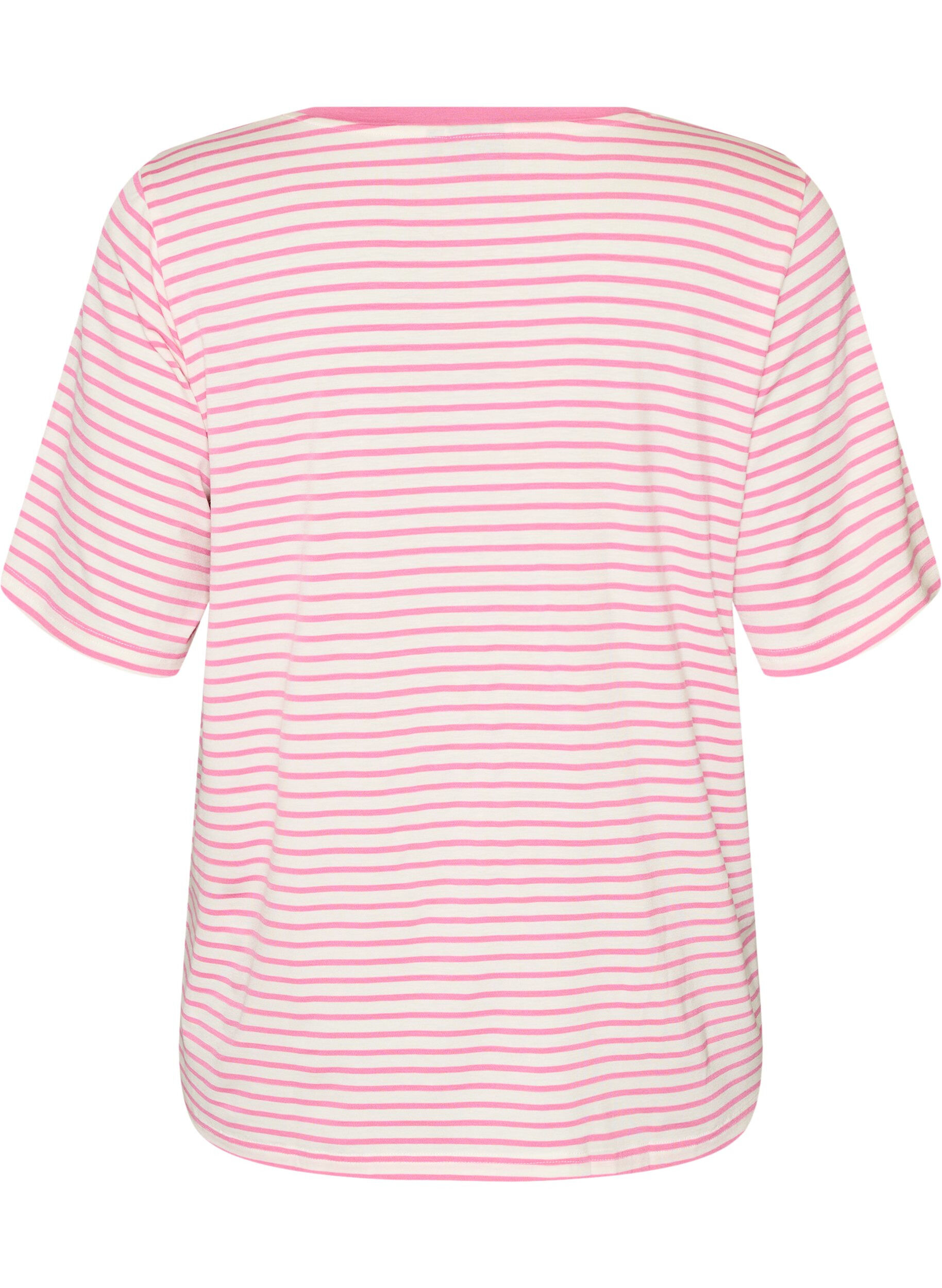 ZizziT-shirt i TENCEL&trade; Lyocell med r&auml;nder, Rosa, Packshot image number 1