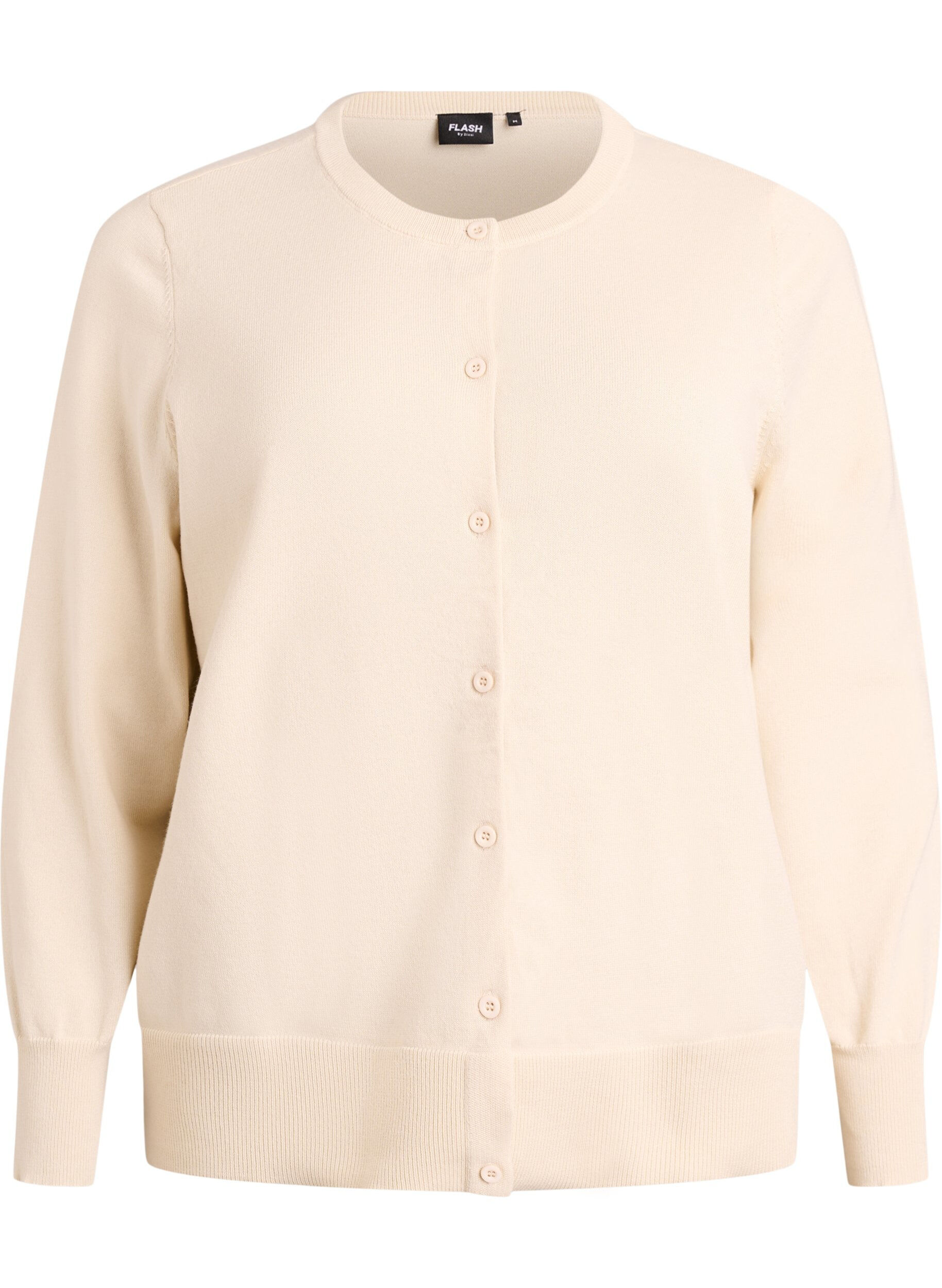 ZizziFinstickad kofta med rund halsringning, Beige, Packshot image number 0