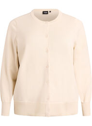 Finstickad kofta med rund halsringning, Beige