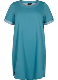 Sweatshirtklänning med korta ärmar och slits, Brittany Blue