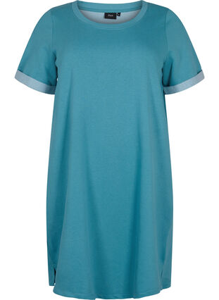 Sweatshirtklänning med korta ärmar och slits, Brittany Blue, Packshot image number 0