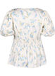 Blommig satinblus med puffärmar, Off White Blue Fl., Packshot image number 1