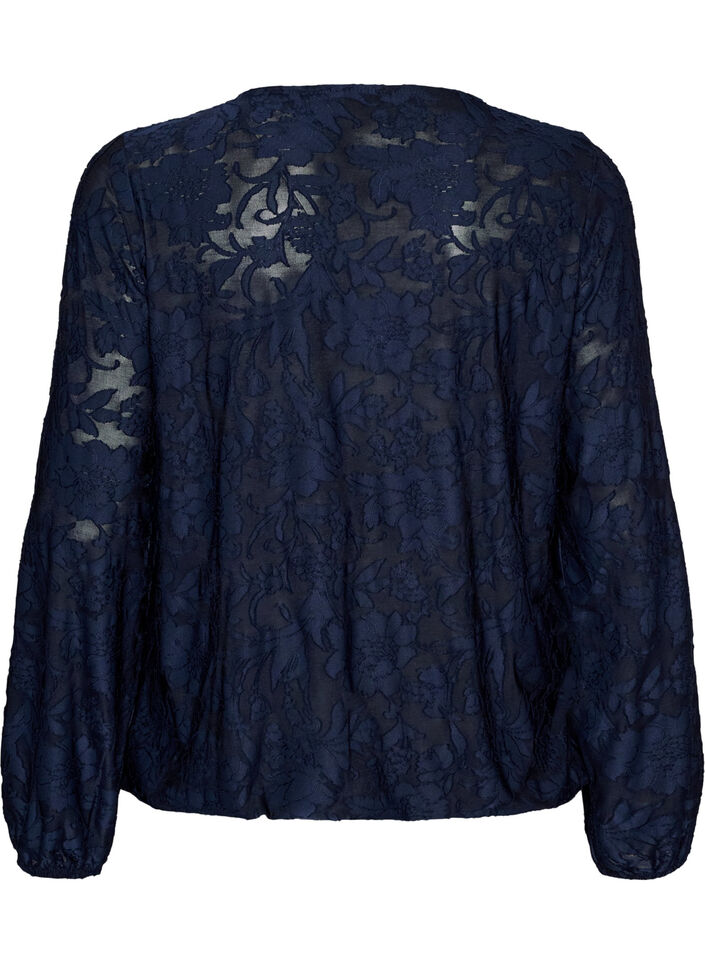 Skir blus med blommig textur och l&aring;nga &auml;rmar, Bl&aring;, Packshot image number 1