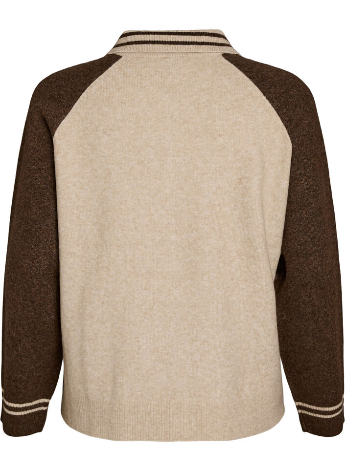 Kofta med kontrast&auml;rmar och krage, Beige, Packshot image number 1