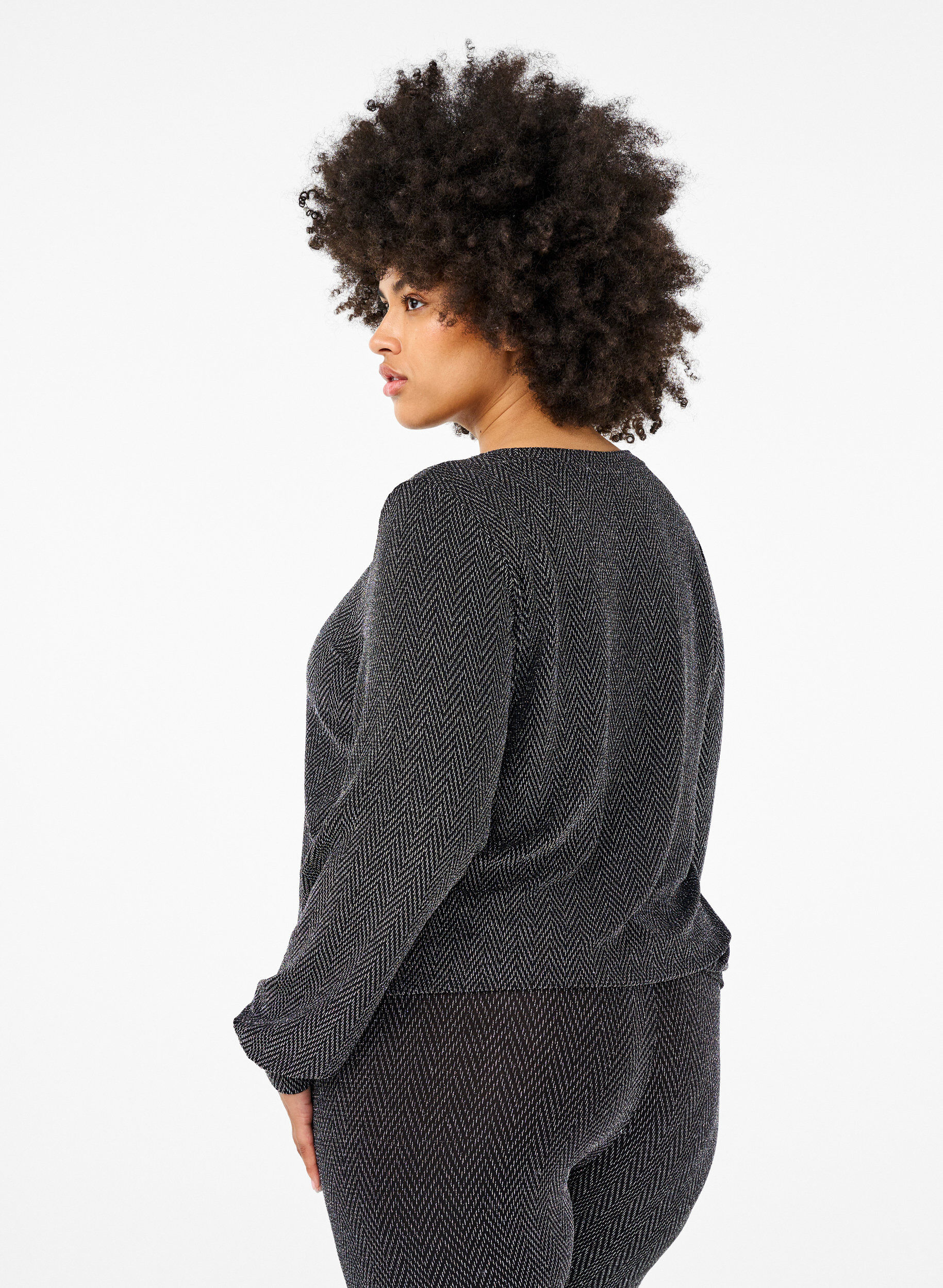 Zizzi Blus med skimrande m&ouml;nster, Silver ZigZagShimmer, Model image number 1