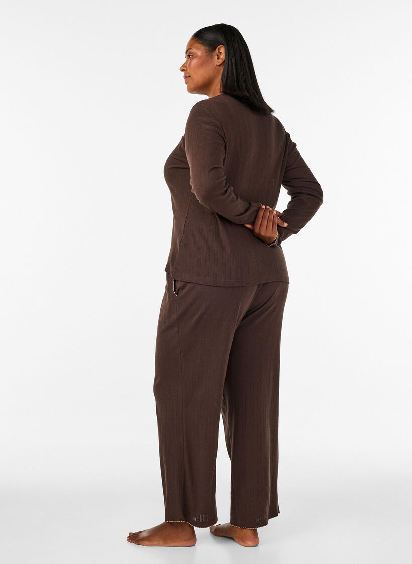 Pyjamasbyxor i ekologisk bomull med h&aring;lbroderi, Brun, Model image number 2