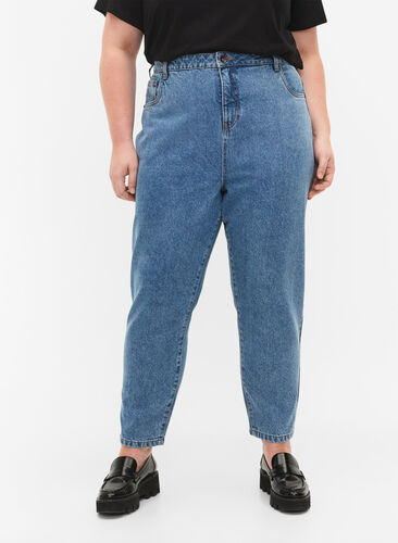 Ankellånga Gemma jeans med hög midja, Light blue denim, Model image number 2