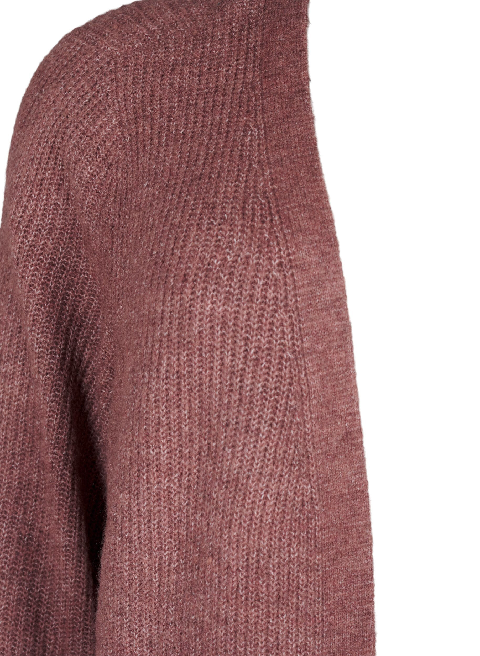 Zizzi FLASH - Ribbstickad cardigan med slitsar, Rose Brown Melange, Packshot image number 2