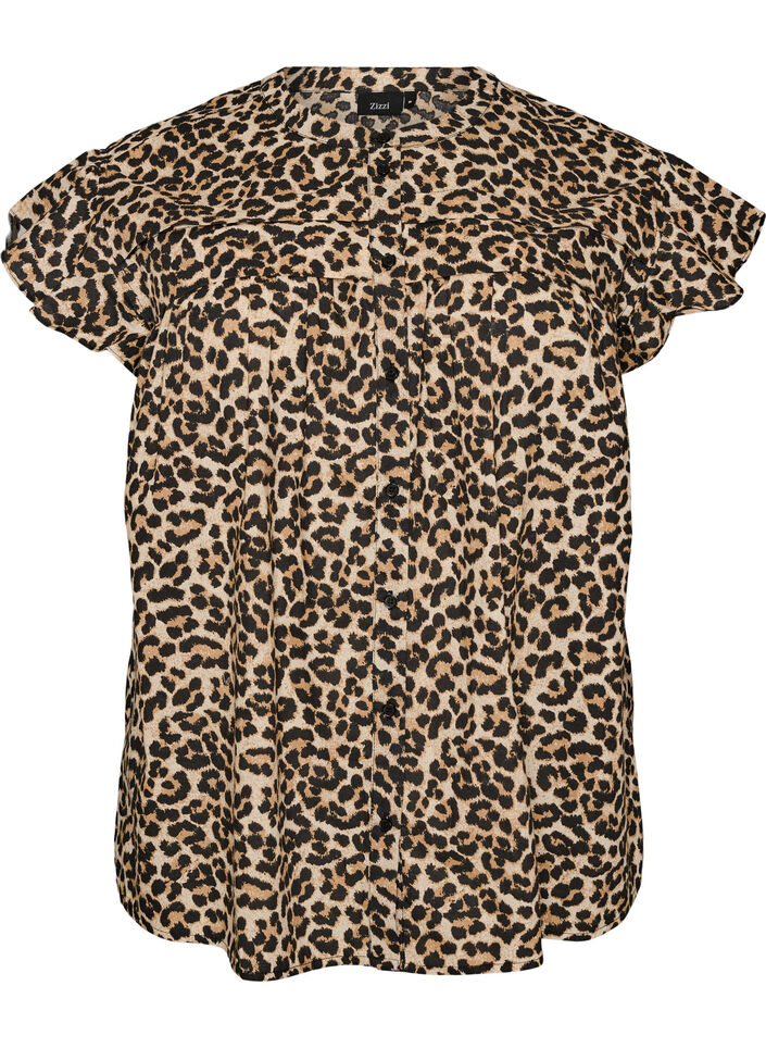 &Auml;rml&ouml;s a-linjeformad skjortblus i bomull, Brun, Packshot image number 0