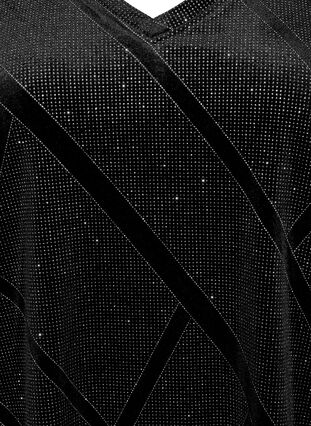 Blus i velour med glitter och trekvartsärm, Black, Packshot image number 2