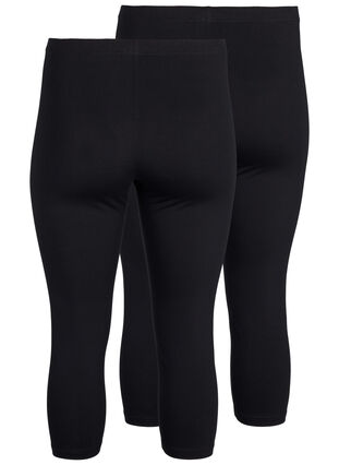 FLASH - 2-pack 3/4 leggings i bomull, Black / Black, Packshot image number 1