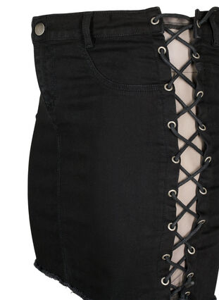 Kort jeanskjol med snörningsdetaljer, Black, Packshot image number 2