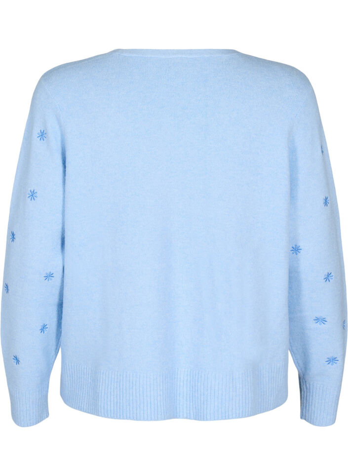 Stickad kofta med knytdetaljer och broderi, Cashmere Blue Comb, Packshot image number 1