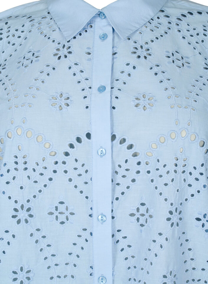 Bomullsskjorta med broderi anglaise, Chambray Blue, Packshot image number 2